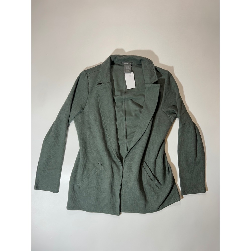 Matty M Open Front Blazer Womens L Dark Sage New Knit Textured Career Jacket